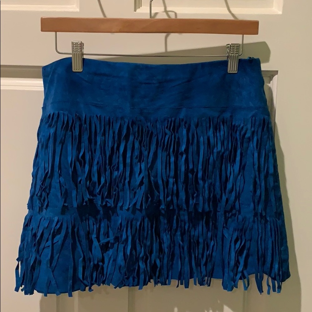 Pinko electric blue suede fringe skirt